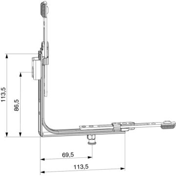 MACO Eckumlenkung MM für Bodenschwelle  langem Zapfen und Schließteil  FFB 260 - 1800 mm Silber