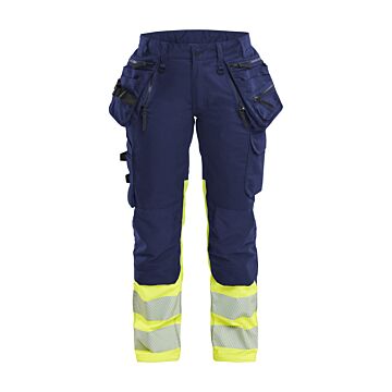 BLAKLÄDER Damen High Vis Hose Stretch Marine/ Warngelb