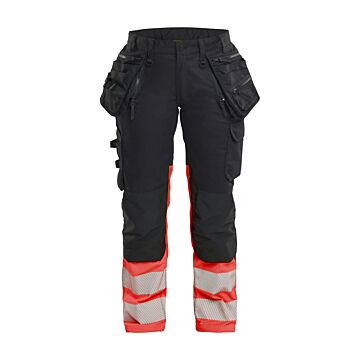 BLAKLÄDER Damen High Vis Hose Stretch Schwarz/Warnrot