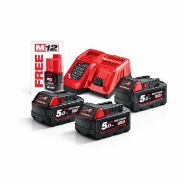 MILWAUKEE Akku-Starterset 18 V / 5,0 Ah M18NRG-503 - 3x M18B5, 1x M12B3, 1x M12-18FC