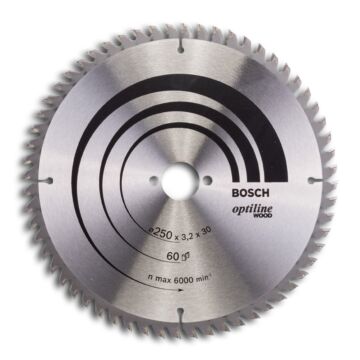 BOSCH HM-Kreissägeblatt OPTILINE 250x3,2/2,2x30mm, 60Z WZ