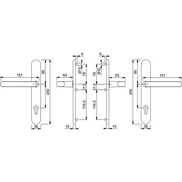 HOPPE Schmalrahmendrückergarnitur SKG2 Luxembourg 1500/3358/3357N TS 72-77 PZ 92mm F9001