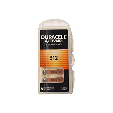 DURACELL Hörgerätebatterie  HEARING AD Typ 312 ZincAir 1,45V, Pack a 6 Stück