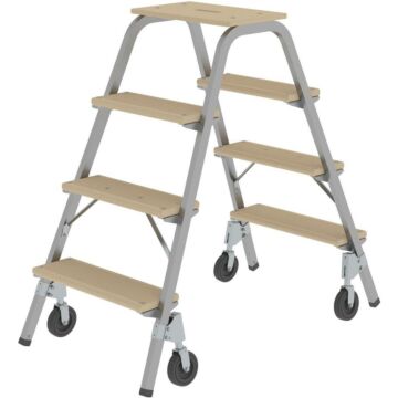 MUNK Stahlrohr-Tritt Fahrbar Holzstufen (Günzburger Steigtechnik)