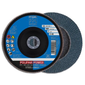 PFERD POLIFAN FÄCHERSCHLEIFSCHEIBE GEWÖLBT PFC 180MM Z 40 SG - POWER (STAHL/INOX), PFERD TOOLS