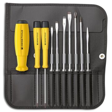 PB SWISS TOOLS Schraubendreher-Satz ESD in Rolltasche 10-teilig, mit Wechselklingen