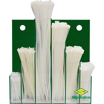 SAPISELCO Kabelbinder-Sortiment, natur 600-teilig im Wanddispay